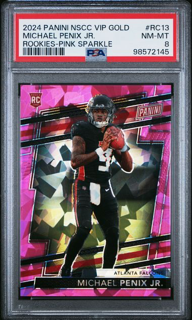 2024 Panini NSCC VIP Gold Football - Michael Penix Jr RC13 - Pink Sparkle /88 - PSA 8