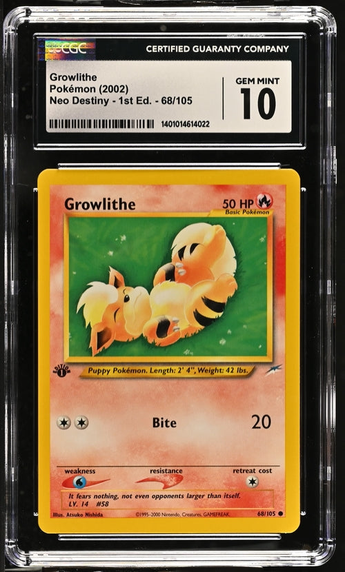Growlithe 68/105 Neo Destiny 1st Edition - 2002 Pokemon - CGC 10