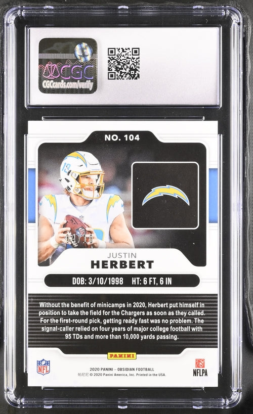 2020 Panini Obsidian - Justin Herbert 104 - Electric Etch Red /10 - CGC 9.5