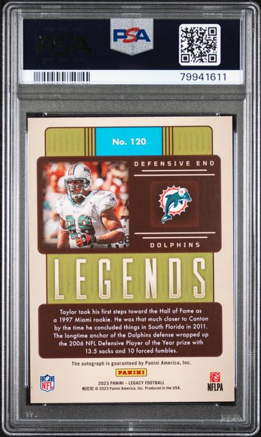 2023 Legacy Football - Jason Taylor 120 - Violet Auto /2 - PSA 7 / 10