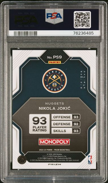 2022 Panini Prizm Monopoly Basketball - Nikola Jokic #PS9 - Gold Money Shimmer /500 - PSA 9