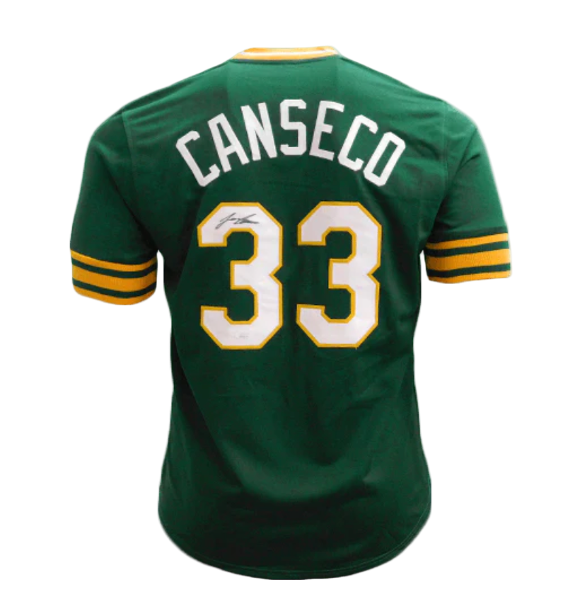 Jose Canseco Autographed Signed Oakland Green Baseball Jersey (JSA)