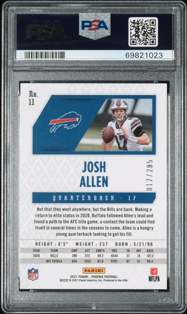 2021 Panini Phoenix - Josh Allen 11 - Red Lazer /285 - PSA 10