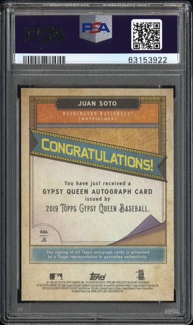 2019 Topps Gypsy Queen - Juan Soto GQAJS -Autographs - PSA 10