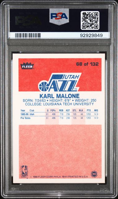 1986 Fleer - Karl Malone 68 - PSA 8