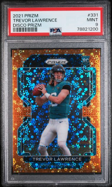 2021 Panini Prizm Football - Trevor Lawrence Rookie Orange Disco Parallel - PSA 9