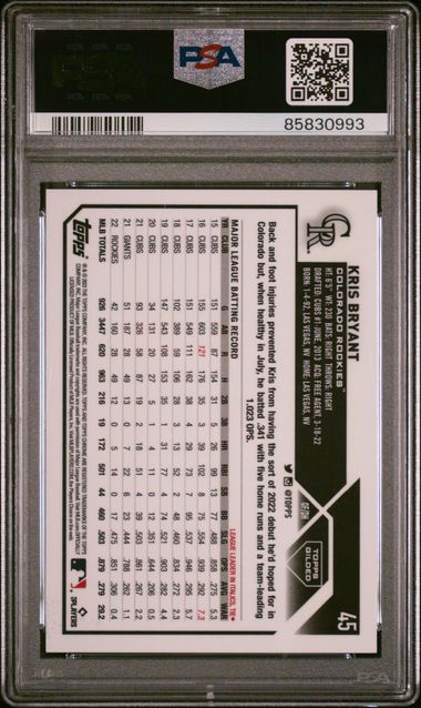 2023 Topps Gilded - Kris Bryant 45 - Gold Etch /99 - PSA 10