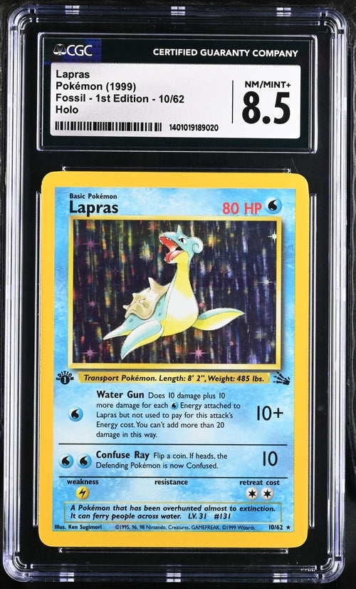 Lapras 10/62 Fossil 1st Edition - 1999 Pokemon - CGC 8.5