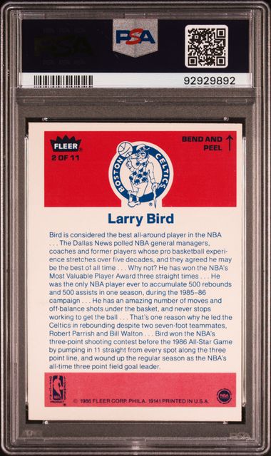 1986 Fleer Sticker - Larry Bird 2 - PSA 5