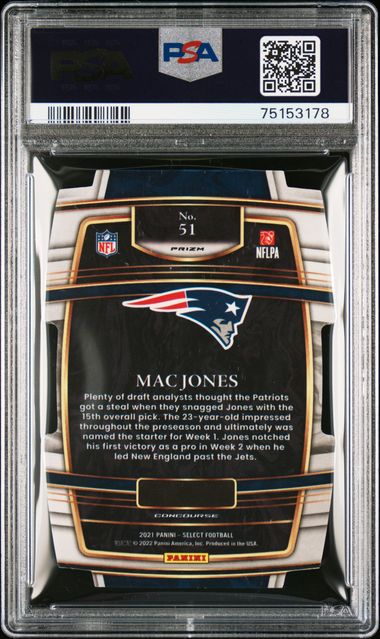 2021 Panini Select - Mac Jones 51 - Die Cut Black Gold - PSA 8