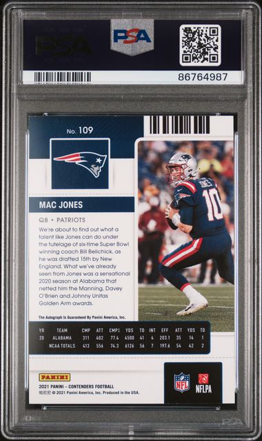 2021 Panini Contenders - Mac Jones 109 - Autograph - PSA 8 / 9