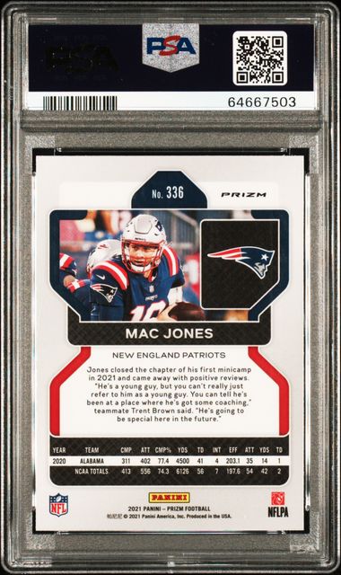 2021 Panini Prizm - Mac Jones 336 - Orange Disco - PSA 9