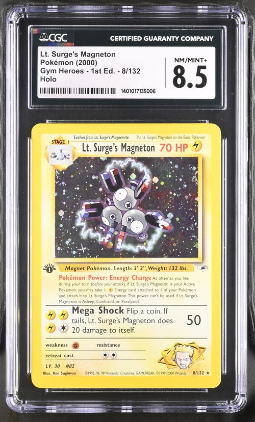 Lt. Surge's Magneton 8/132 Gym Heros 1st Edition - 2000 Pokemon - CGC 8.5