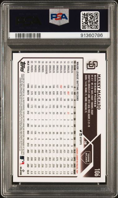 2023 Topps Gilded Collection - Manny Machado 106 - Mini Diamond Gold Etch /50 - PSA 9