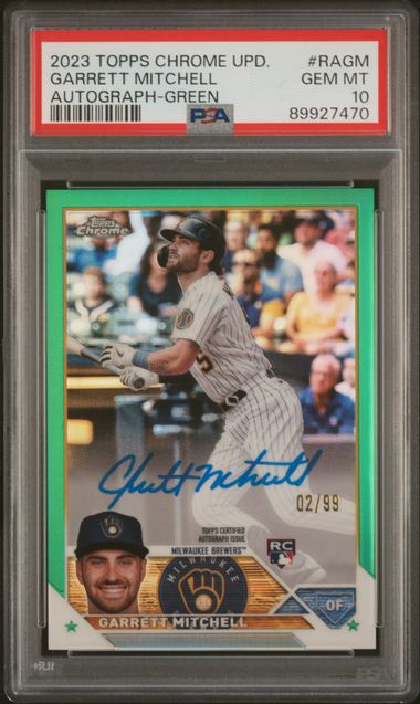 2023 Topps Chrome Update - Garrett Mitchell RA-GM - Autograph Green /99 - PSA 10