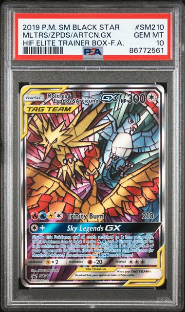 Moltres & Zapdos & Articuno - 2019 Pokemon Black Star Promo Hidden Fates Elite Trainer Box - PSA 10