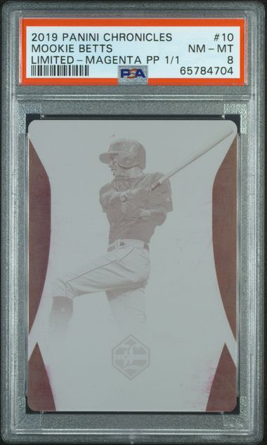 2019 Panini Chronicles - Mookie Betts 10 - Limited Magenta Printing Plate 1/1 - PSA 8