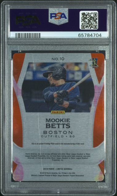 2019 Panini Chronicles - Mookie Betts 10 - Limited Magenta Printing Plate 1/1 - PSA 8