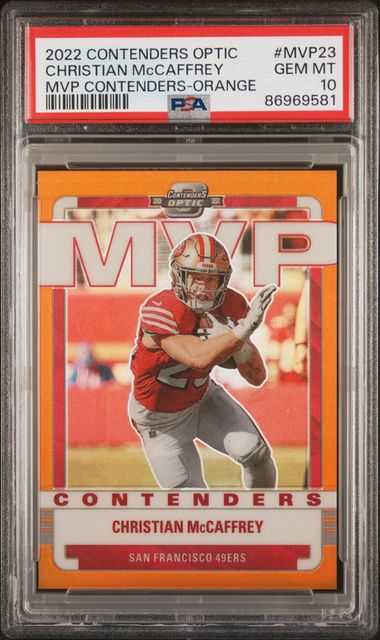 2022 Panini Contenders Optic - Christian Mccaffrey MVP-23 - MVP Contenders Orange - PSA 10