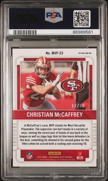 2022 Panini Contenders Optic - Christian Mccaffrey MVP-23 - MVP Contenders Orange - PSA 10