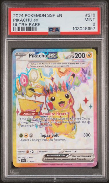 Pikachu ex Surging Sparks Ultra Rare - 2024 Pokemon - PSA 9