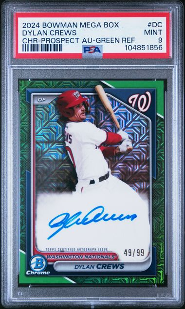 2024 Bowman Mega Box Chrome Baseball - Dylan Crews  - Prospect Auto Green Refractor 49/99 - PSA 9