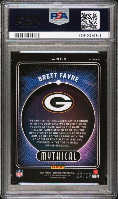 2021 Panini Donruss Optic - Brett Favre MY-9 - Mythical Black Pandora /25 - PSA 9