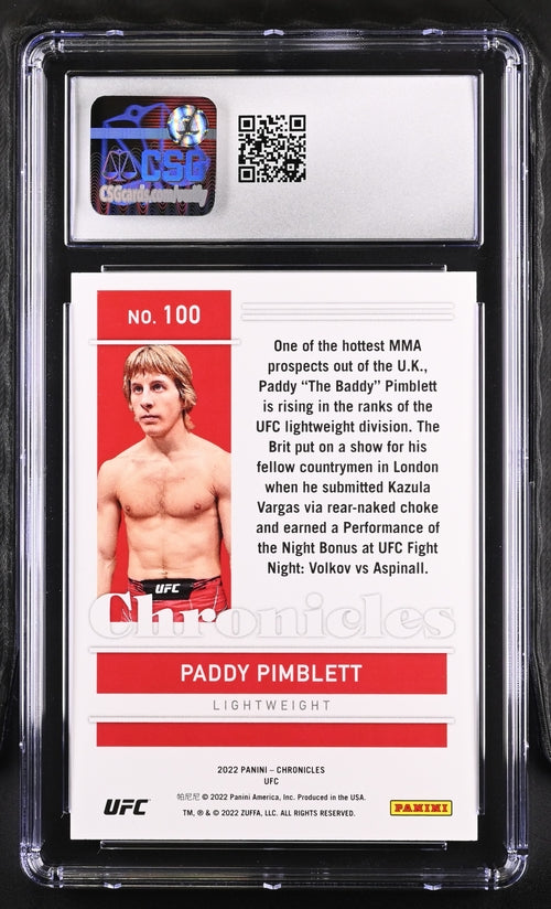 2022 Panini Chronicles UFC - Paddy Pimblett 100 -  Blue /99 - CSG CGC 10