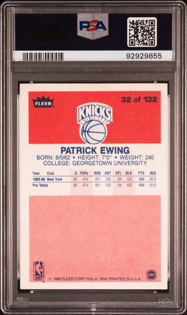 1986 Fleer - Patrick Ewing 32 - PSA 9