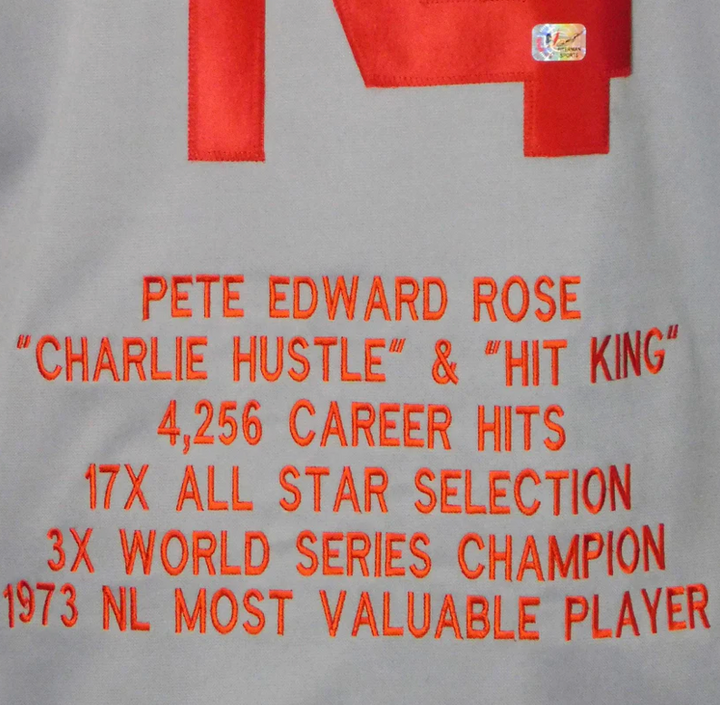 Pete Rose Autographed Signed Cincinnati  Stats Pro Edition Baseball Jersey (JSA)