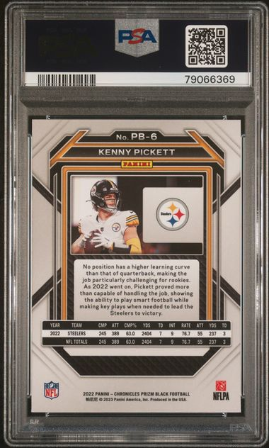 2022 Panini Chronicles Football - Kenny Pickett #PB6 - Prizm Black Rookie - PSA 9