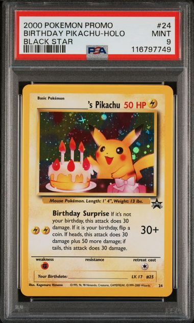 Birthday Pikachu - Holo - Black Star WOTC Promo - 2000 Pokemon - PSA 9