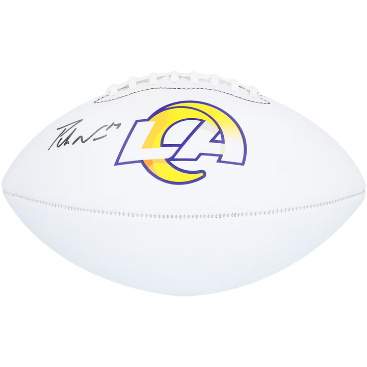 Puka Nacua Autographed Rams NFL Authentic Logo Football (Beckett) With Acrylic Case