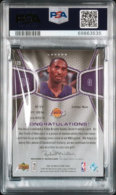 2007 SP Game Used Jersey - Kobe Bryant 125 - PSA 8