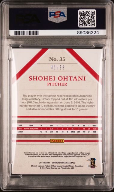 2018 Panini Chronicles Baseball - Shohei Ohtani 35 - Cornerstones - PSA 8