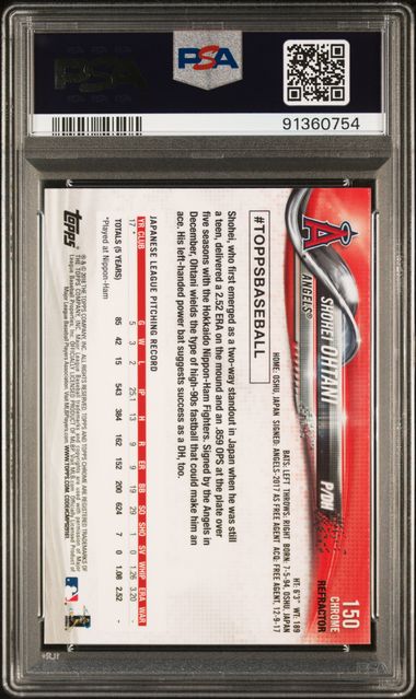 2018 Topps Chrome - Shohei Ohtani 150 - Pitching Refractor - PSA 10