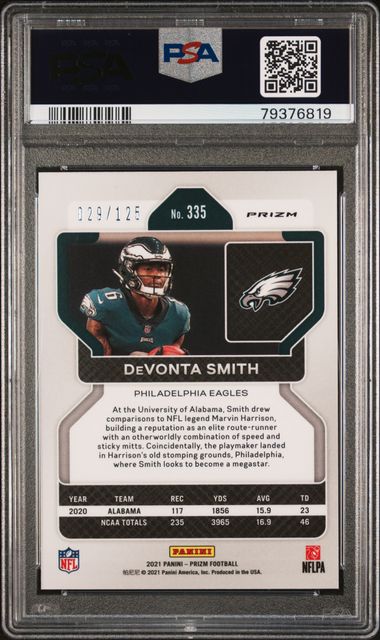 2021 Panini Prizm - Devonta Smith 335 - Purple /125 - PSA 9