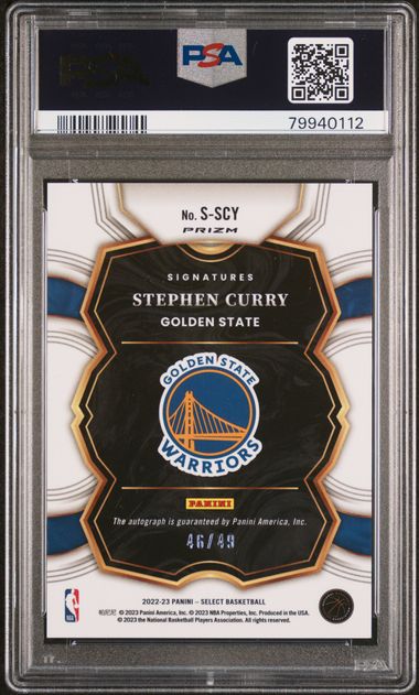 2022 Panini Select Basketball - Stephen Curry SSCY - Blue Signature /49 - PSA 9 / 9