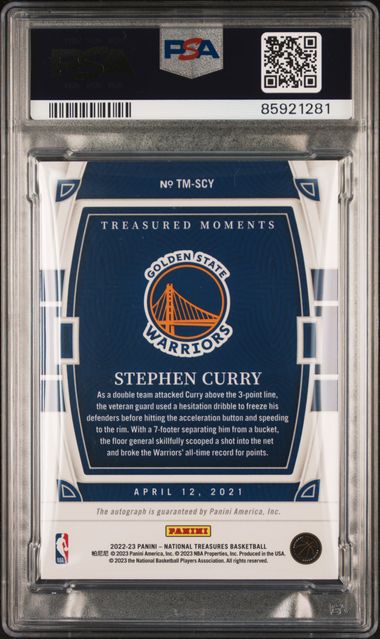 2022 Panini National Treasures - Stephen Curry SCY - Treasured Moments Signatures /99 - PSA 8