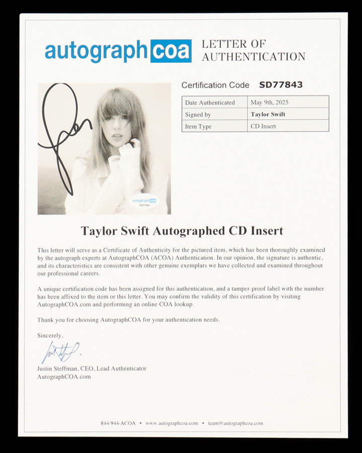 Taylor Swift Autographed Signed Eras Tour 11x14 Custom Framed Matted CD Insert Display (ACOA)