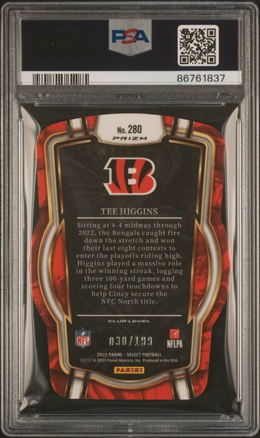 2022 Panini Select - Tee Higgins 280 - Orange /199 - PSA 10