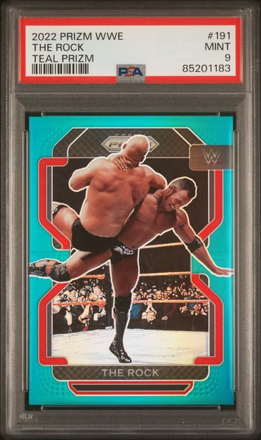 2022 Panini Prizm WWE - The Rock 191 - Teal /49 - PSA 9