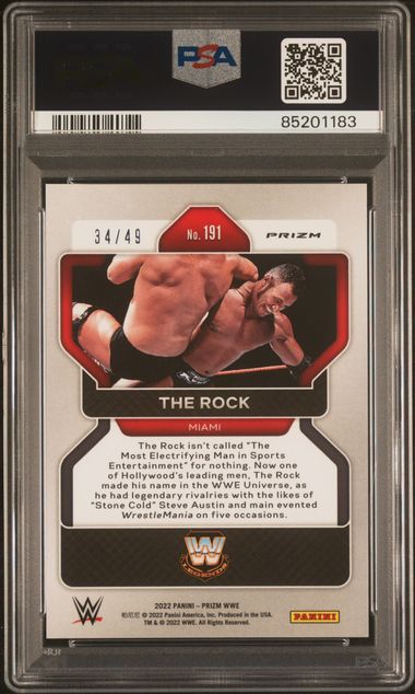 2022 Panini Prizm WWE - The Rock 191 - Teal /49 - PSA 9