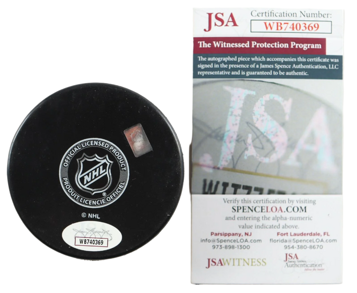 Vincent Trocheck Signed Rangers Logo Hockey Puck (JSA) With Rangers Case