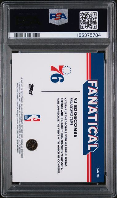 2025 Topps Chrome Basketball - VJ Edgecombe #FAN-23 - Fanatical Short Print Insert - PSA 8