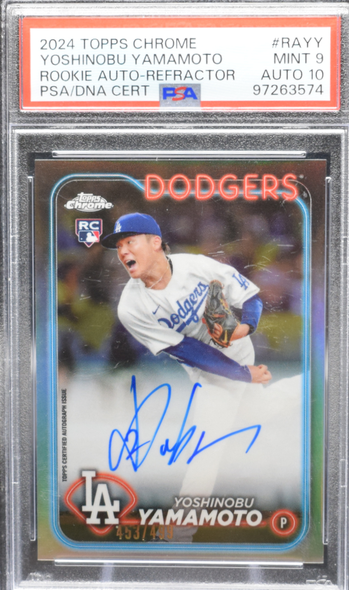 2024 Topps Chrome Baseball - Yoshinobu Yamammoto RAYY - Refractor Auto - PSA 9 Auto 10