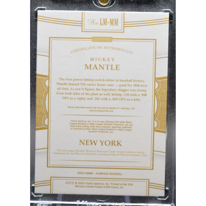 2020 Panini Flawless Baseball - Mickey Mantle LM-MM - Legendary Materials Red /20