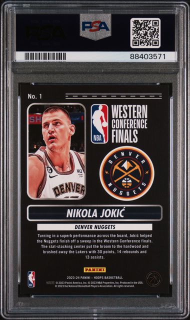 2023 Panini NBA Hoops - Nikola Jokic #1- Road/Finals Conference Finals /499- PSA 10