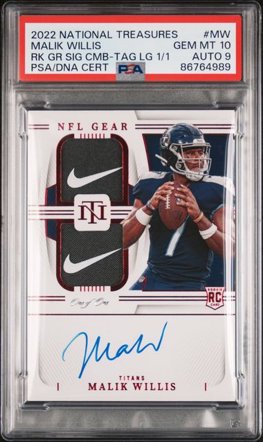 2022 Panini National Treasures - Malik Willis RGS-MW  - Rookie Gear Signatures Nike Swoosh 1/1 - PSA 10 / 9